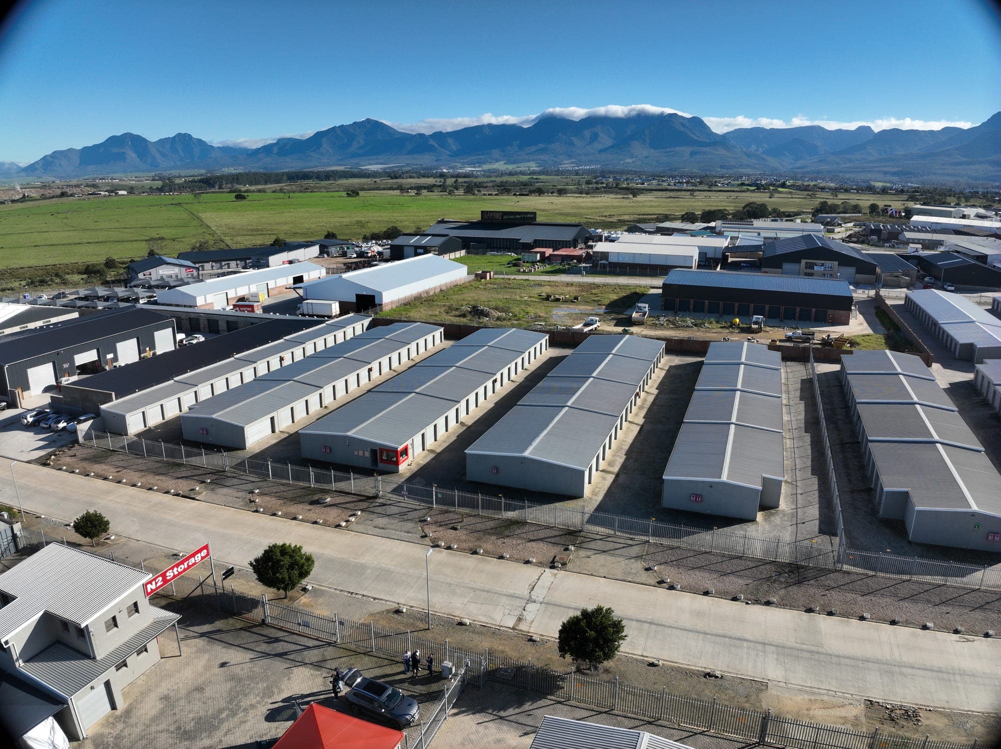 Aerial view of N2 Storage George with the Outeniqua mountains behind